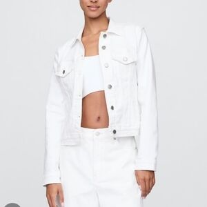 GAP 1969 White Denim Jean Jacket Size Small Moto Casual Button Up Cotton Classic